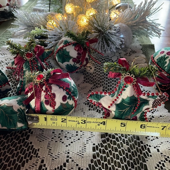 Bejeweled Christmas Ornaments. Fabric with faux jewels, beads and greenery. 15 - Picture 9 of 11